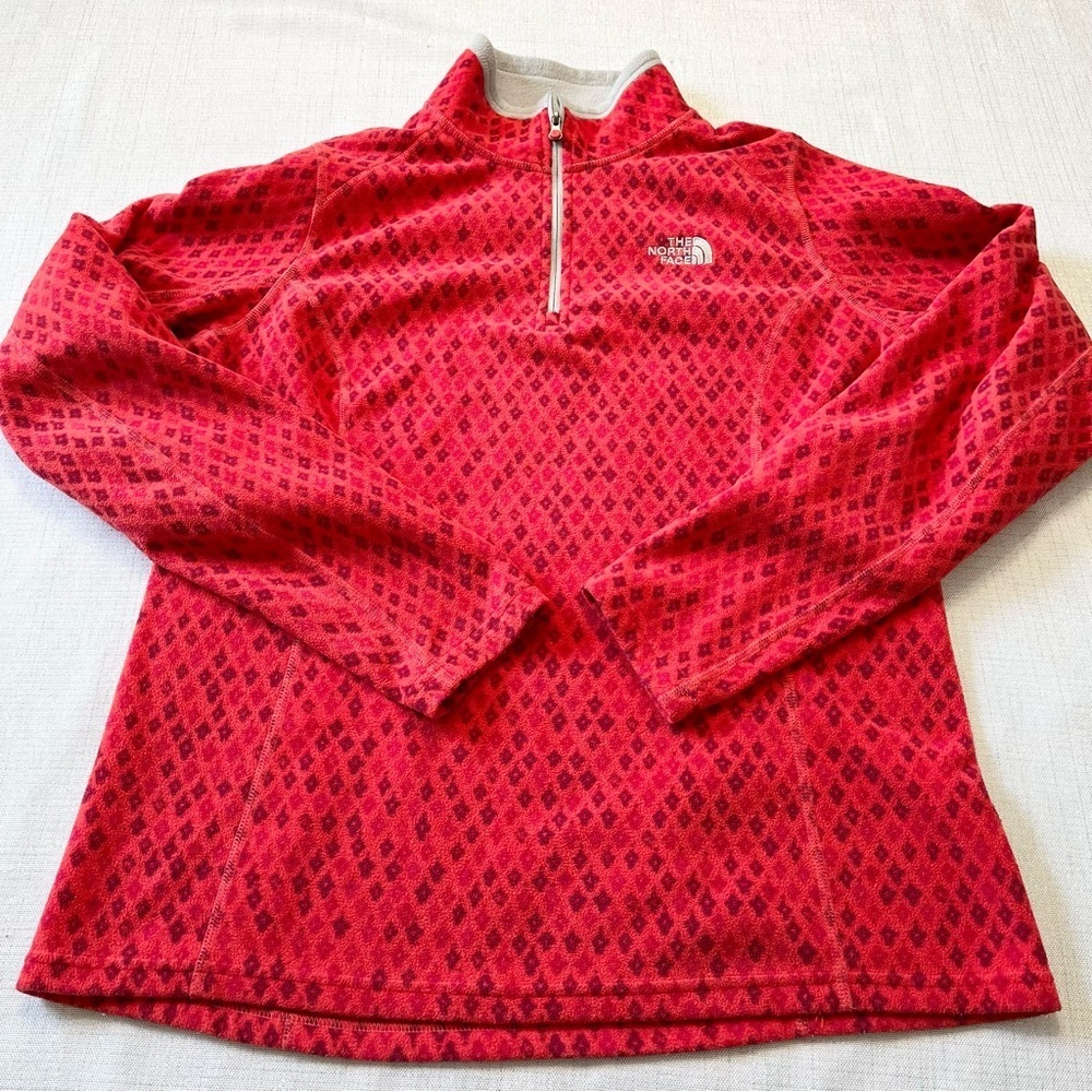 The North Face Red Patterned 1/4 Zip Pullover Size M Fall Cozy Outdoor - Picture 5 of 7